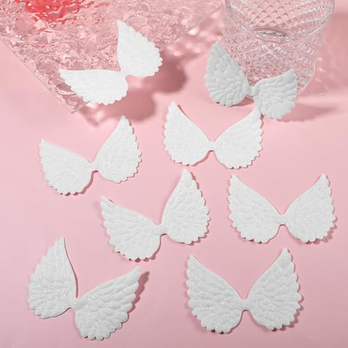 40 Stück Glitzernde Engelsflügel aus Stoff niedliche kleine Engelsflügel-Aufnäher weiß geprägte Flügelaufnäher mit Pailletten zum Aufnähen auf Puppen DIY-Rucksackaufnäher Kleidung