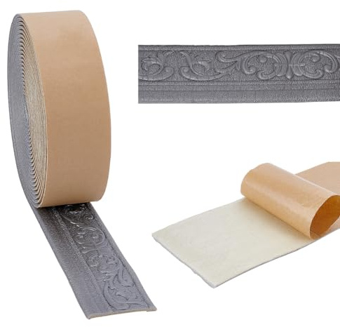 NBEADS 10M Peel and Stick Self Adhesive Foam Trim, 7.8cm Wide 3D Decorative Wallpaper Border Wall Edging Foam Wall Baseboard Trim for Hotel Home DIY Decoration, Light Grey