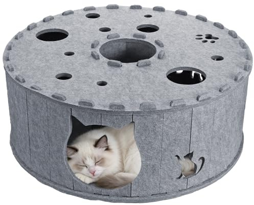 Luvore Katzentunnel aus Filz, Katzenhöhle für Indoor-Katzen | Tunnel für Katzen Spieltunnel, Filz-Katzenspielzeug mit interaktivem Guckloch, Grau