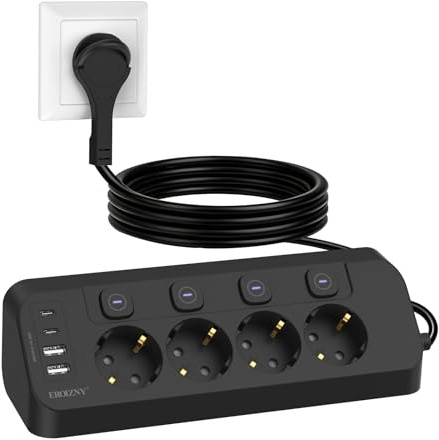 Ecksteckdose Flachstecker mit 2 USB C und 2 USB A, 4-Fach Steckdosenleiste