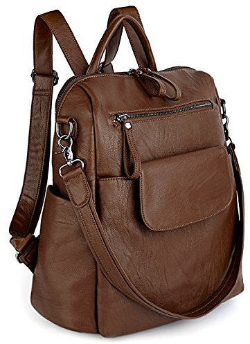 UTO Women Backpack Purse 3 Way Ladies Rucksack Travel Shoulder Bag Synthetic Leather Brown