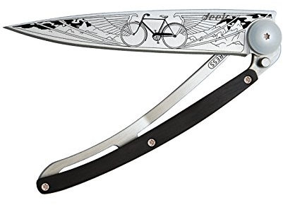 Deejo Taschenmesser EARTH FAHRRAD, 37 g, Stahl AISI 420, Liner-Lock, Grenadillholz, Gürtelclip, Deejo-Box