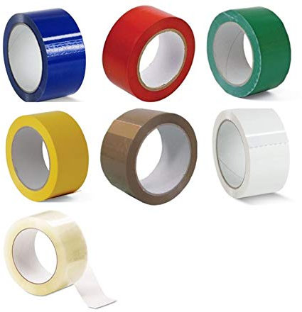 NASTRO ADESIVO COLORATO 7 COLORI:GIALLO BLU ROSSO VERDE BIANCO AVANA TRASPARENTE (7 ROTOLI 50 mm x 66 Mt,1 x COLORE, Totale 462 Mt)