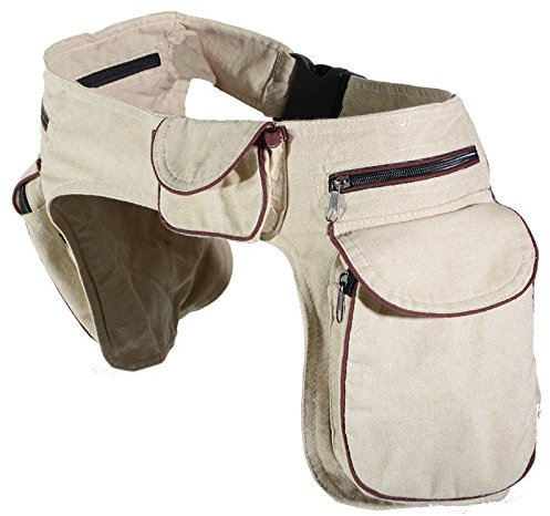 Kunst und Magie Doppel Bauchtasche Sidebag Gürteltasche Festivaltasche Hippie Goa, Farbe:Hanffarben/Braun