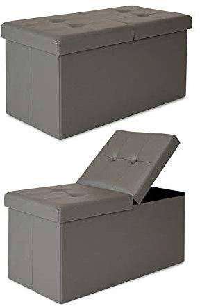 dibea Sitzbank mit Klappdeckel 76x38x38 cm, Kunstleder grau