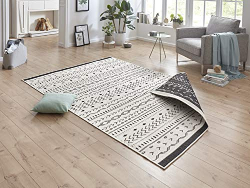 bougari Outdoor Rug Flat Weave Reversible Cuba Rug (80 x 150 cm, 100% Polypropylene, Durable and Easy to Clean, UV and Moisture Resistant, Suitable for Underfloor Heating Black/Cream