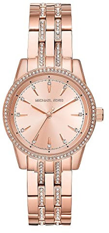 Michael Kors Mini Ritz Analogue Quartz Watch with Rose Gold Stainless Steel Strap for Women MK3910
