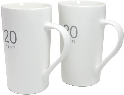 Momugs Number Pattern Simple Pure Large Milk Mug Set of 2, Tall White Ceramic Coffee Cup, 20 oz