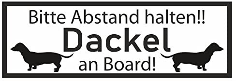 Samunshi® Aufkleber Dackel an Board - Schild Sticker Hinweisschild Warnschild Vorsicht Hund 25 x 8,8cm Dackel an Board schwarz