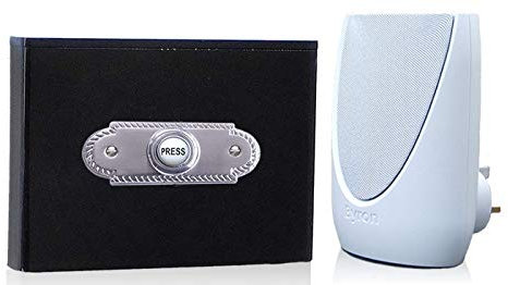 Byron 100m Wireless Plug-in Contemporary Doorbell kit Roped Brushed Nickel Push on Black Perspex Plinth