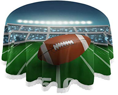 Mnsruu 152,4 cm runde Tischdecke American Football Stadion Gras Tischdecke Abdeckung Dekorative Spitze Makramee für Buffet Tisch, Party, Urlaub Abendessen