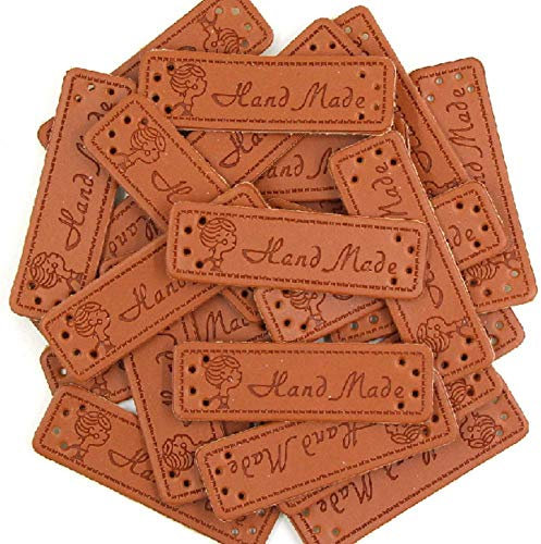 50Pcs Mixed Cartoon Pattern Label Nähen Tier handgemachte Tags PU Leder handgemachtes Label Cute Strick Tags für Hüte/Kleidung DIY, 09
