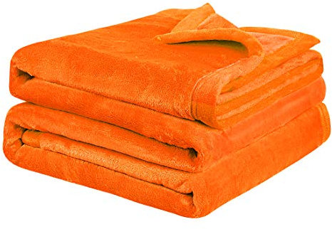 PiccoCasa Kuscheldecke Tagesdecke Fleecedecke mit Rand Microfaser Decke Weiche Warme Leichte Decke 330GSM für Bett Sofa usw. Orange 170x230cm