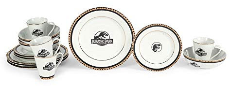 Robe Factory LLC Jurassic Park Logo 16-teiliges Keramik-Geschirrset Nachbildung | Teller, Schüsseln, Tassen