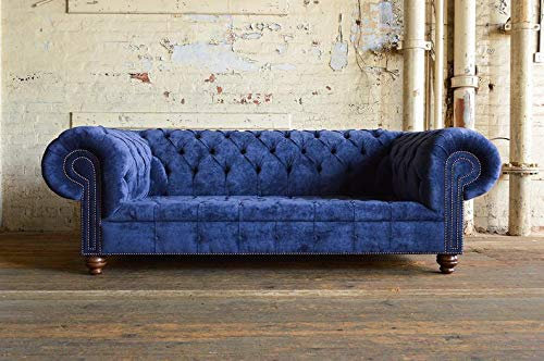 JVmoebel Luxus Klasse Chesterfield Blaue Textil Stoff Sofa Couch Sofas Couchen Polster