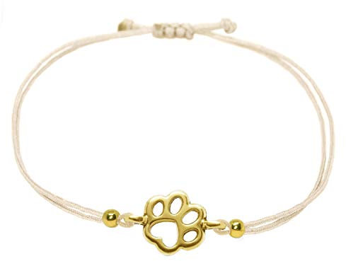 Selfmade Jewelry Armband Damen Pfote Gold Größenverstellbares Armkettchen mit Tatze Handgemacht Inkl. Geschenk-Verpackung (Gold - Beige)