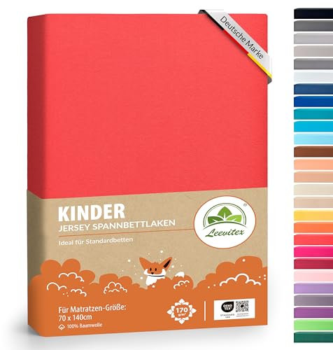 Premium Kinder Spannbettlaken leevitex® | 2er Set | Für Babybett & Kinderbett 70 x 140 cm | 100% hochwertige Mako-Jersey-Baumwolle | Öko Tex geprüft | Rot