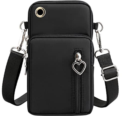 Générique Petit Sac Téléphone Portable Femme Portefeuille, Oxford Tissu Pochette Bandoulière , Bandouliere avec Prise Casque,Sacoche Femme Bandoulière pour Téléphone 7'' (Noir)
