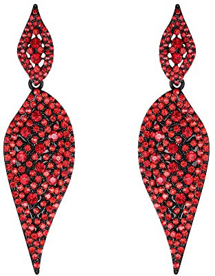 EVER FAITH Damen Blatt Ohrringe mit 2 Blättern rund voller Kristall Art Deco durchbohrt Tropfen Kronleuchter lange Ohrstecker für Party Rot Schwarz-Ton