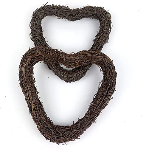 Heyiwell 2 Stück natürliche Zweig-Herz-Kranz, Weinreben-Zweig-Ranken-Herz-Kranz für Wand, Innen- und Außenbereich, Haustür, Weihnachtsdekoration, 15,2 cm