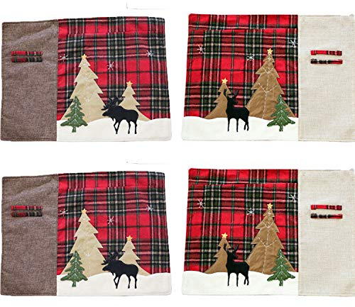 ERSTUME Christmas Table Placemats 4 Pcs Waterproof Xmas Placemat Embroidered Linen Table Lines for Xmas Holiday Table Christmas Decoration Classic Table Heat Resistant 45*34cm