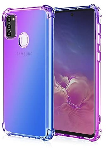 HONLEN Hülle für Samsung Galaxy M21 / Galaxy M30s Case, (6.4 Inches) Transparent Farbverlauf Design TPU Silicone Handyhülle, Verstärkung mit Vier Ecken Cover Blau Lila