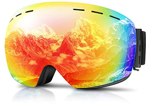 GONICVIN Magnetische Skibrillen Antibeschlag Skibrille für Herren, Damen, Brillenträger, UV Schutz Rot
