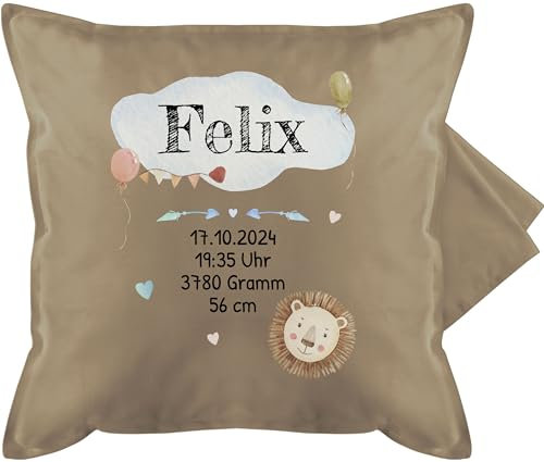 Kissenbezug - Geburtsgeschenk Baby Geschenk zur Geburt Junge Löwe - 50 x 50 cm - Beige Natur - Kissen neugeborenen Geschenke Neugeborene neugeboren Name kissenhülle personalisiertes geburtskissen