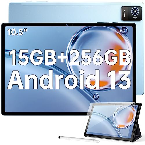 OUKITEL OKT3 Android Tablet - 10.51 Inch Tablets, 15GB RAM + 256GB ROM (TF 2TB), 8250mAh Gaming Tablet, 18W, 1920x1200 FHD+ Smartpad, 4 Stereo Speakers, Dual SIM 4G LTE/5G WiFi/OTG, Blue