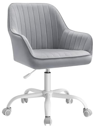 SONGMICS Bürostuhl, Drehstuhl mit Samtbezug, Schaumstoffpolsterung, höhenverstellbar, für Arbeitszimmer, Bar, Taubengrau OBG012G03