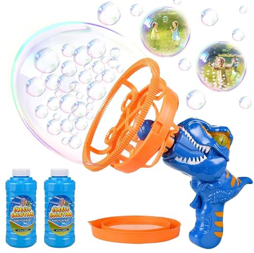 Dinosaurier Seifenblasenmaschine, Seifenblasen-Pistole, Dinosaurier Seifenblasenpistole Kinder, Dinosaurier Seifenblasen Pistole mit Seifenblasen Flüssigkeit, Draußen Sommerspielzeug Geschenke(Blau)