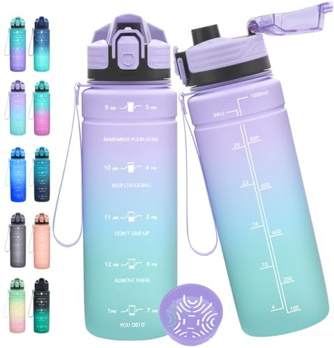 Expansea Gourde, Gourde Sport 1L/500ML/700ML/1500ML, Bouteille d'eau Tritan, Sans BPA, Gourde Motivation avec Filtre et Marqueur de Temps pour Gym, à vie, enfant, École, bureau, yoga, Le Cyclisme