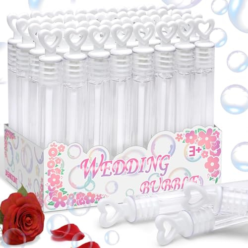 32 Pcs Wedding Bubble Wands Bulk, White Heart Top Mini Party Favors Decor