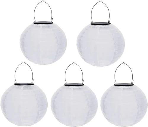 Yeehliny Lampions Solar Außen Weiß, Wasserdicht Nylon Gartenlaterne, Led Solar Lampions Hängend für Außen Lampingions Outdoor Papierlaterne für Garten Hof Terrasse Hochzeit Fest Deko (30cm/5 Stück)