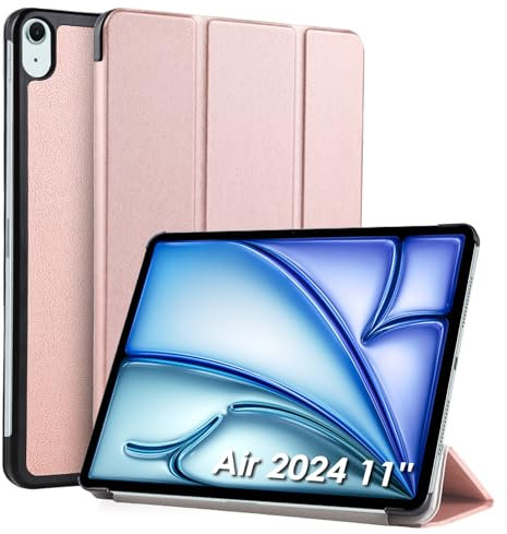 WD&CD Portable Electronic Device Cover Compatible para iPad Air 2024 11'' Case, Cuero Funda Compatible con iPad Air 11 (2024), 11 Pulgadas Protector, PC+PU Case Libro con Soporte Función, Oro Rosa