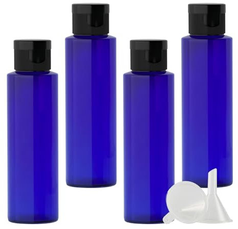 PQPAUTY 4 pièces 100ml Bleu Vide Plastique Bouteille avec Noir Bouchon à Bascule de Lotion pour lotions crèmes gels shampooing