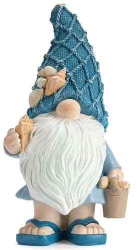 Etlemonde Outdoor Garden Sea Gnome Statue Decoration Indoor Outdoor Resin Beach Gnome Sculpture for Home Office Desktop Bathroom, Summer Pool Decoration Outdoor Gifts (Carrying Bucket of Shells)