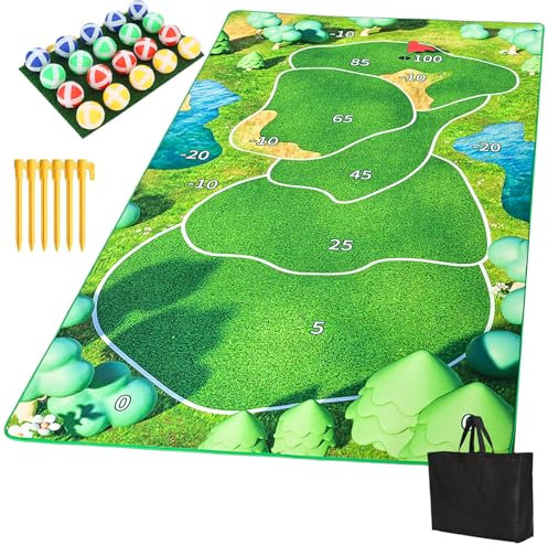Golf Chipping Game with 47x70 Hitting Mat - Outdoor Indoor Practice Mat for Home, Backyard, Garage