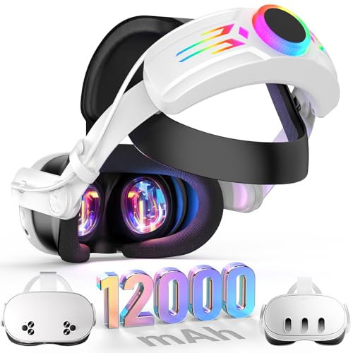 BROKELIT RGB-Kopfband mit Akku für Meta Quest 3S/Quest 3, 12000 mAh Akku für erweiterte 8 Stunden Spielzeit, schnelles Aufladen, VR-Leistung, verstellbarer Elite-Gurt, verbesserte Unterstützung und