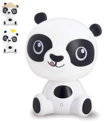 Xanlite, Veilleuse Panda LED, intensité variable, 2 accesoires inclus (couronne/chapeau), USB rechargeable, RVB et Blanc chaud