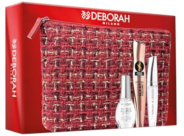 Deborah Milano - Set Regalo Donna Pochette Occhi, Include Mascara Instant Maxi Volume con Ceramidi, Super Gloss N.01 Transparent e Smalto Gel Effect Top Coat, n.9
