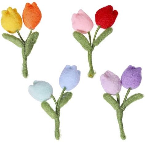 CHGCRAFT 4 Stück 4 Farbe Filz Tulpe Blumen Künstlicher Blumenstrauß aus Filz Handgefertigtes Ostern Ornament für Hochzeit Bouquet Muttertag Geburtstag Party Favors Bauernhof Dekor