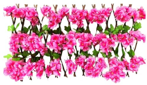 YYRHD-CZ Erweiterbarer Künstlicher Heckenzaun, Künstlicher Blumen-Zierzaun, Sichtschutzwand for Gartenpflanzen, Künstlicher Efeu-Zaunschirm 40 X 200 cm(Rose Red Cherry Blossoms)