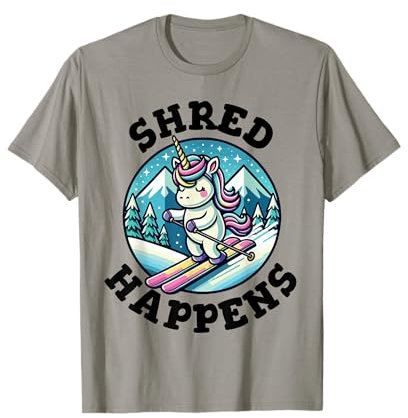 Shred Happens Lustiges Skifahren Einhorn Ski T-Shirt