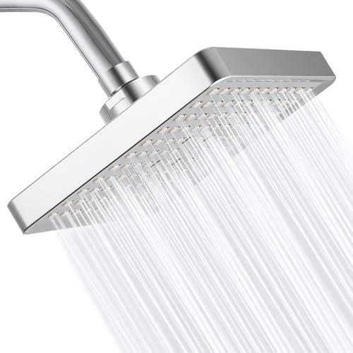 Eolax High Pressure Rain Shower Head, 6 Inch Square High Flow Rainfall Showerhead, Easy Clean Adjustable Replacement for Your Bathroom Shower Heads, Chrome