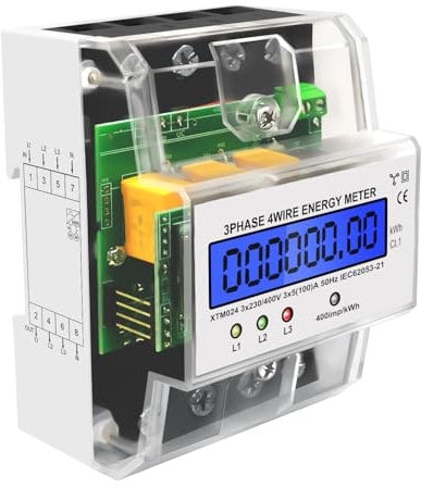 LCD Digitaler Zurücksetzbar Stromzähler, Stromzähler 3-Phasen 4-Draht, Geeicht Drehstromzähler 230 / 400V, Drehstromzähler Hutschiene