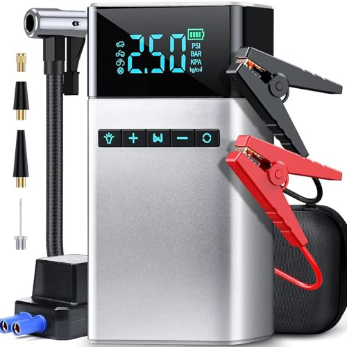 Fuqiduo Aide au démarrage de voiture avec compresseur d'air 150 PSI, courant de crête 3500 A, démarreur portable pour tous les moteurs à essence et diesel 8 L, démarreur de batterie 12 V avec lampe de