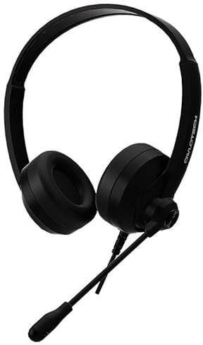 Owlotech DeskBuds Auriculares de Diadema con Micrófono Unidireccional, Conexión USB Plug and Play, Altavoces de 40 mm, para PC, Teletrabajo y Videollamadas, Negros DeskBuds