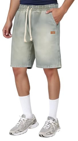 Generisch Herren Shorts Baggy Weites Bein Kurze Hosen Jorts Sommer Jeansshorts Y2K Bermuda Shorts Straßentanz Denim-Shorts Elastische Taille Bequeme Skateboard Pants Freizeitshorts