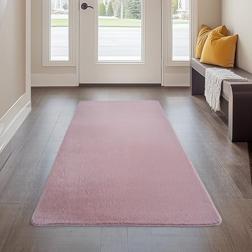 Carpetsale24 Kurzflor Teppich Läufer Flur 60 x 100 cm Rosa - Teppich Waschbar, rutschfest, Weich, modern einfarbig Design - für Wohnzimmer, Schlafzimmer, Küche, Esszimmer